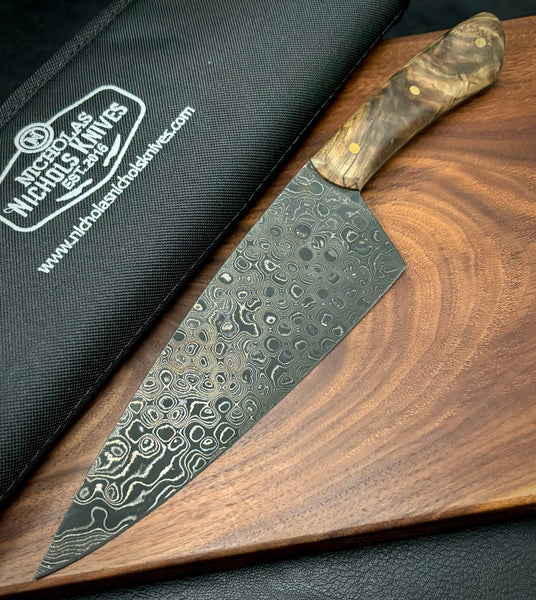 Damascus Large Chef's Knife - Maple Burl (Rain Drop Pattern)