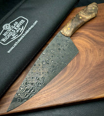 Damascus Large Chef's Knife - Maple Burl (Rain Drop Pattern)