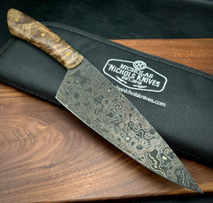 Damascus Large Chef's Knife - Maple Burl (Rain Drop Pattern)