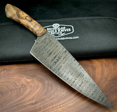 Damascus Large Chef's Knife - Maple Burl (Ladder Pattern)